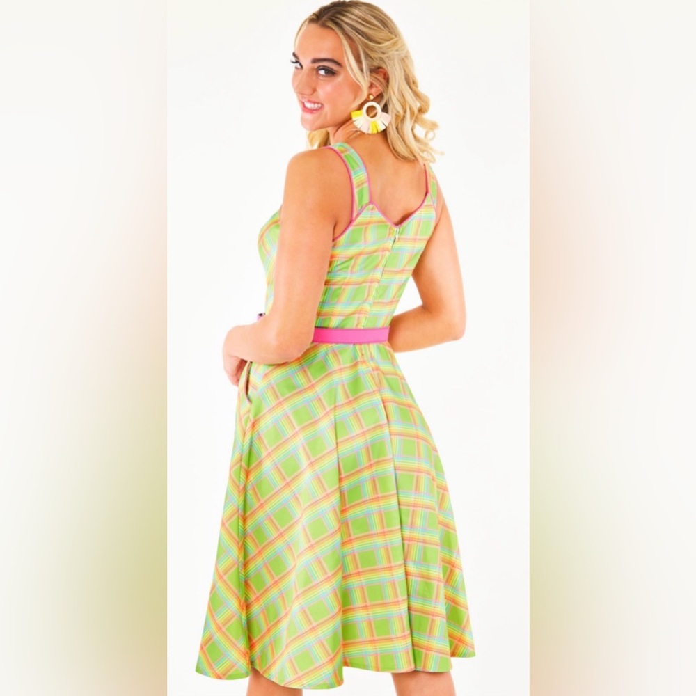 💖Voodoo Vixen Vintage Plaid Dress Heart Belt Green Pink Size M - Picture 5 of 12